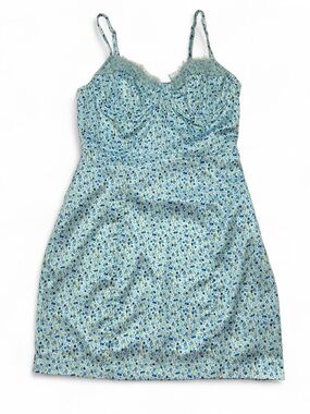 Cotton Candy Blue Floral Lace-Trim Slip